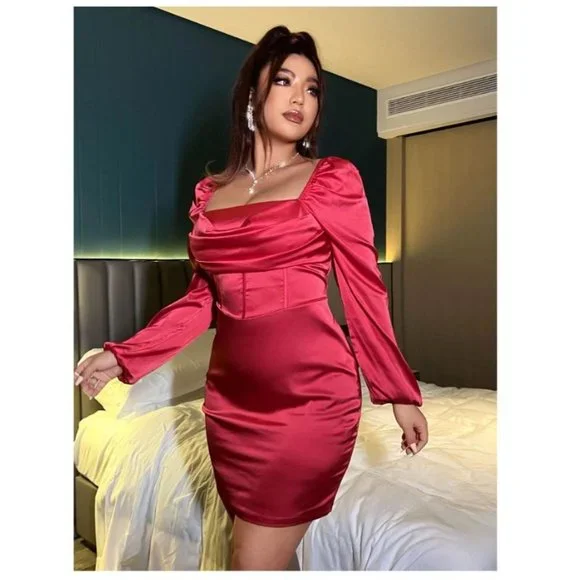 green emerald velvet dress SHEIN EZwear Women's Plus Size Solid Knit Bodycon Dress
